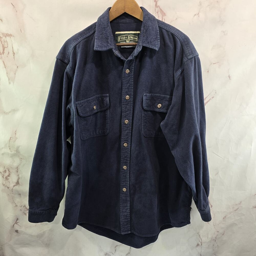 Field & Stream Shirt Men 2XL Navy Button Flannel Heavyweight Shacket Chamois